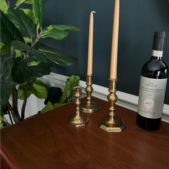 3 brass candleholders Accents